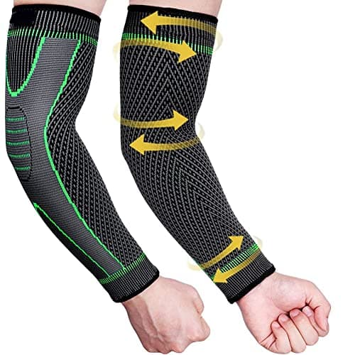 Leosportz Silicone Elbow Support For Gym - Full Arm Sleeves Elbow Band Compression Sleeves|Braces For Elbow For Men Women Tennis, Badminton, Arthritis, Weightlifting, Workouts, Lymphedema (Xl, Green)