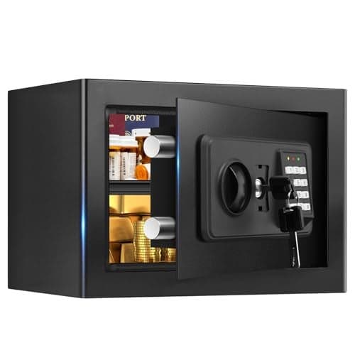 1.0 Cub Small Safes for Home Use Fire and Water Proof, Digital Security Fire Safe Box with Combination Lock, Spare Keys and Removable Shelf, Home Safe Fireproof Waterproof for Document Money Valuables