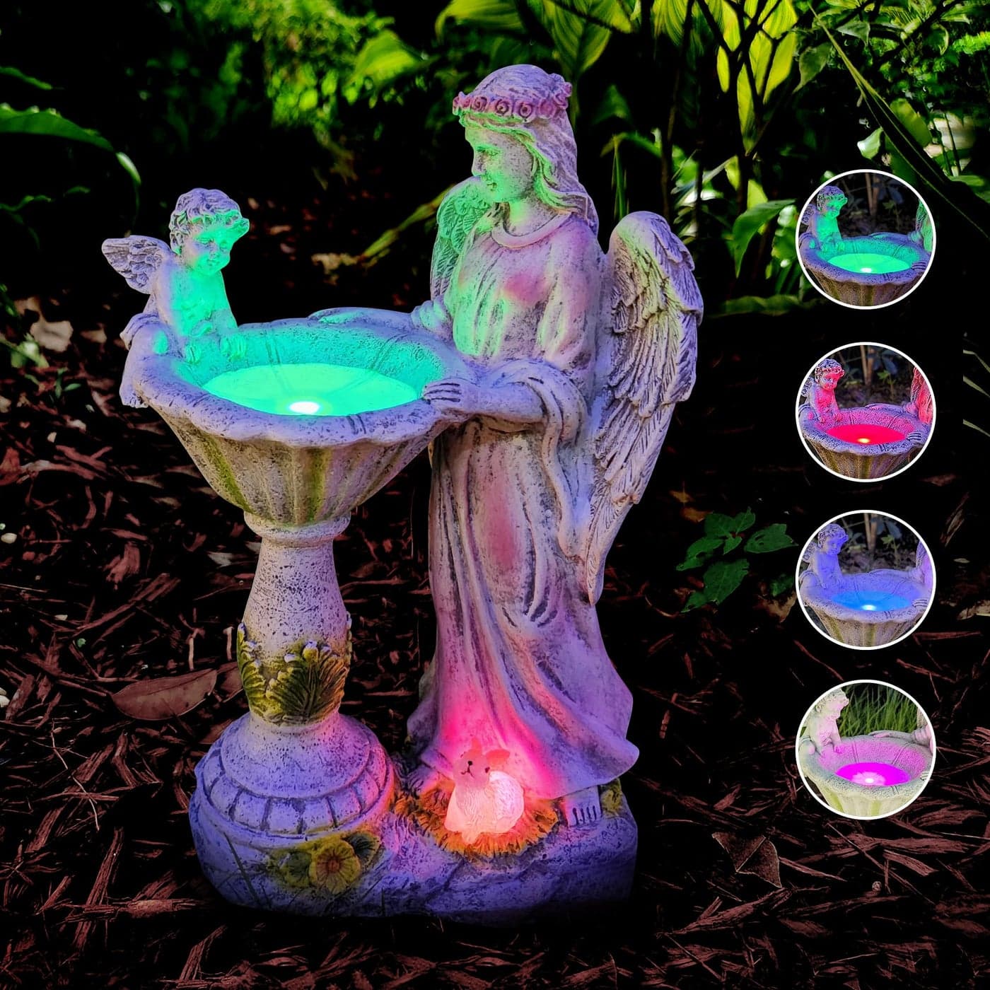 Solar Angel Figurine with Color Changing Light Resin Statue Ornament for Outdoor Decor Patio Lawn and Housewarming Gift