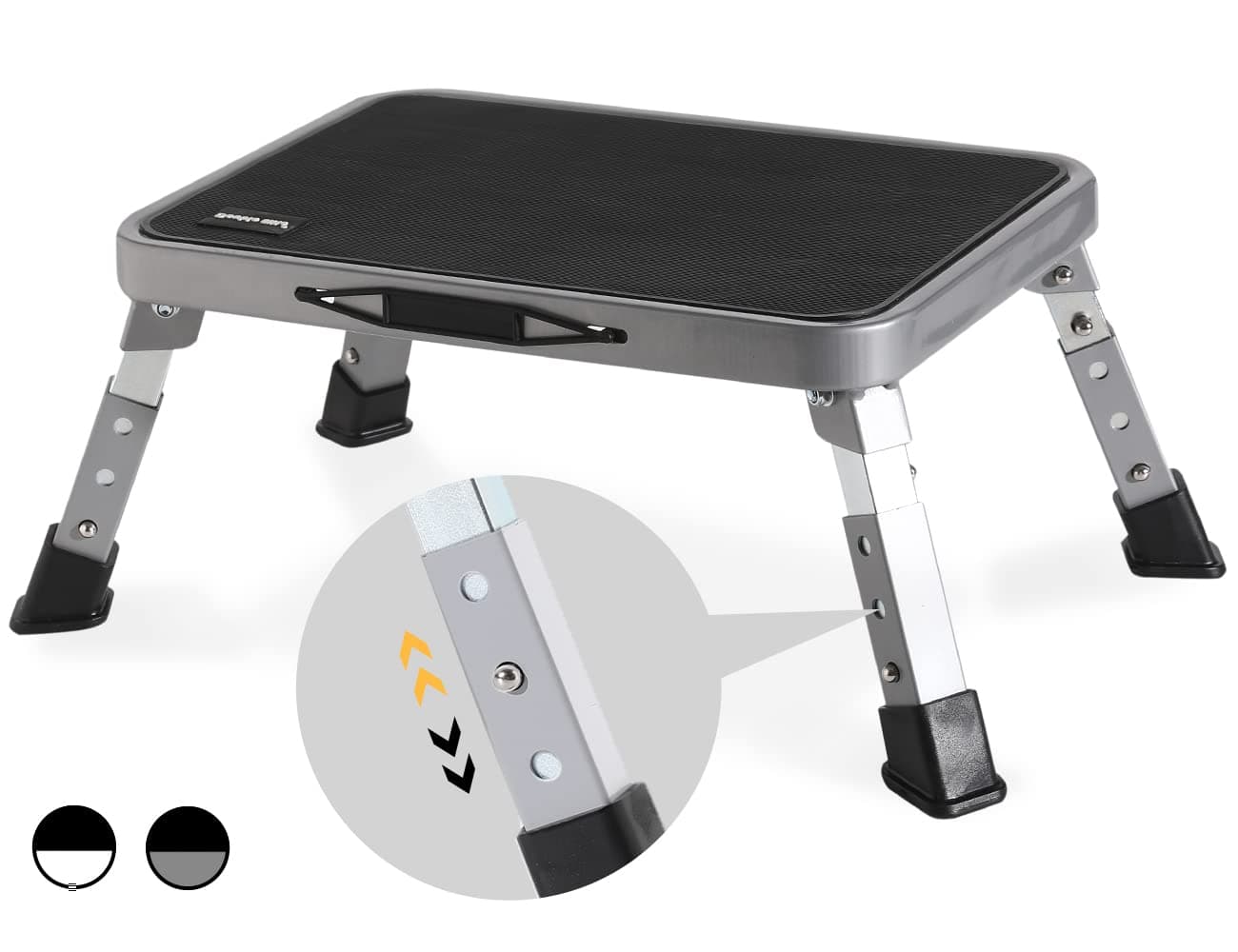 Double Elite 3 Levels Adjustable Folding Step Stools for Adults Sturdy Metal RV Step Safer Foldable Small Kitchen Stepping Stool for Kids Seniors Bed MultiUse Office Foot Stool Under Desk