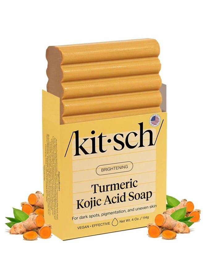 Kojic Acid Soap – Turmeric Soap Bar with Hyaluronic Acid & Shea Butter – Brightening & Hydrating Body Wash & Face Wash for Dark Spots, Even Skin Tone & Natural Glow - Made in USA - 4 oz