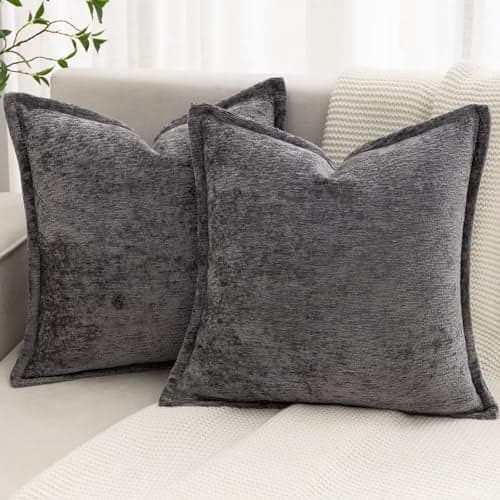 BAOLIZEGAO Grey Decorative Throw Pillow Covers 20x20 Inch Set of 2 Cozy Soild Chenille Cushion Cases Soft Textured Square Couch Pillows Cover Boho Accent Farmhouse Pillowcases for Sofa Bed