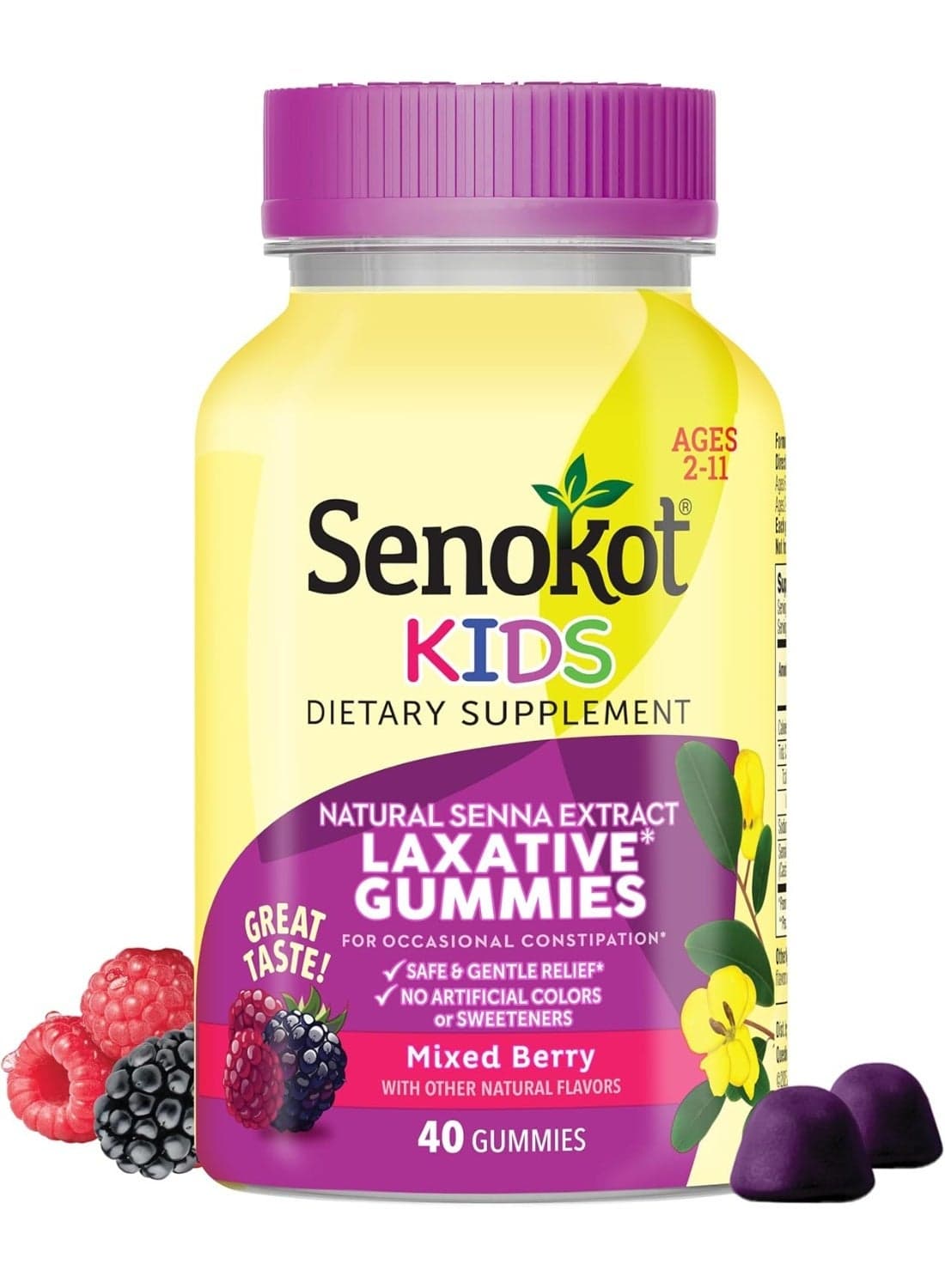 Senokot Kids Mixed Berry Laxative Gummies with Natural Senna – 40 Count