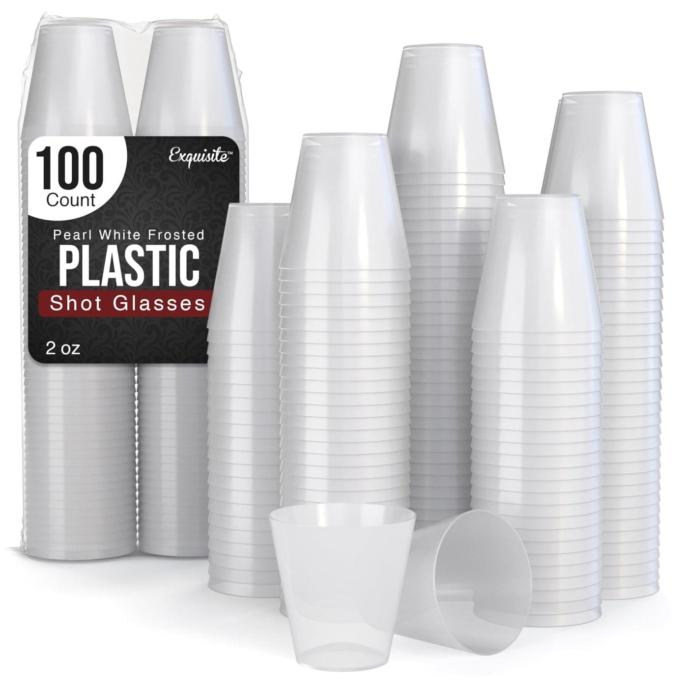 Exquisite Plastic Shot Glasses Disposable 100 Count 2 Oz Frosted Pearl White Shot Cups Perfect Party Supplies for Party Cups Cute Shot Glasses Cool Shot Glasses
