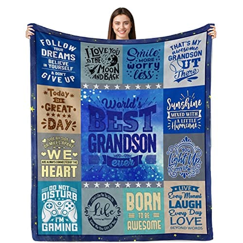 Sulpoie Grandson Gifts Blanket, Grandson Gifts from Grandma/Grandpa, Creative Christmas Birthday Gift for Grandsons, Soft Flannel Fleece Blanket 60"X50"