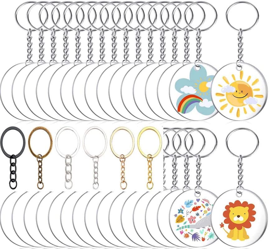 DIY Crafts 10 Pcs Nickel Silver Acrylic Keychain Blanks with Key Chain Rings Acrylic Round Ornament Blanks with Hole Clear Discs Circles for DIY Proje 10 Pcs Nickel Silver