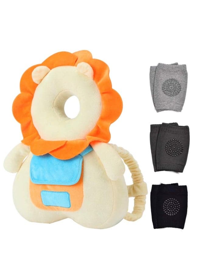 Baby Head Protector & Knee Pads for Crawling, Toddlers Head Safety Pad Adjustable Backpack, Baby Back Protection for Walking & Crawling, Cute Lion