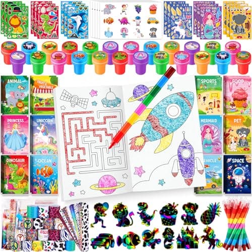 BenLouis 96Pcs Kids Party Favors Mini Coloring Books Crayon Slap Bracelets Stickers Set Bulk for Kids 4812 Classroom Birthday Gifts Goodie Bags Pinata Stuffers School Rewards Crafts Supplies