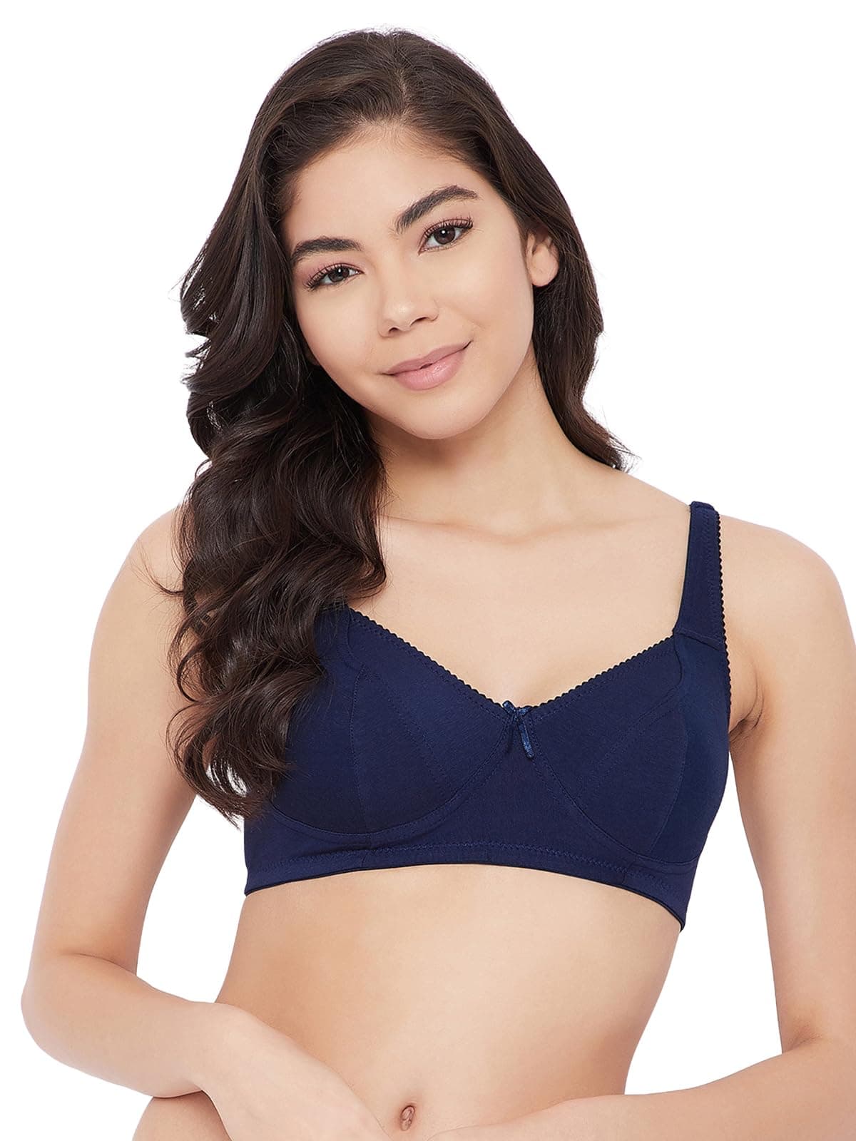 Clovia Women's Cotton Spandex Solid Non-Padded Full Cup Wire Free Everyday Bra (BR2038B08_Dark Blue_34C)