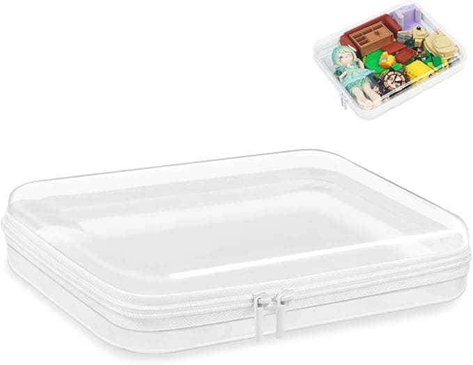 QEEYON Clear Travel Toiletry Bag Clear Hard Shell Zipper Case 25x20x53cm Carry On Plastic Bags for Airport Security Double Zippered Cosmetic Bag for Make Up Tools Toiletries Building Blocks