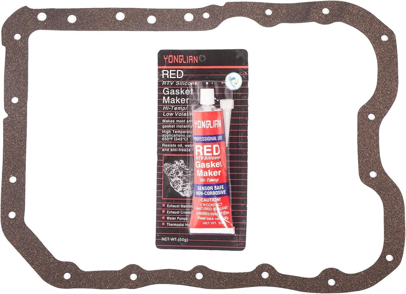 Yonglian Red RTV Silicone Gasket Maker with Oil Pan Gasket for Hyundai, Kia, Chrysler, Dodge, Jeep