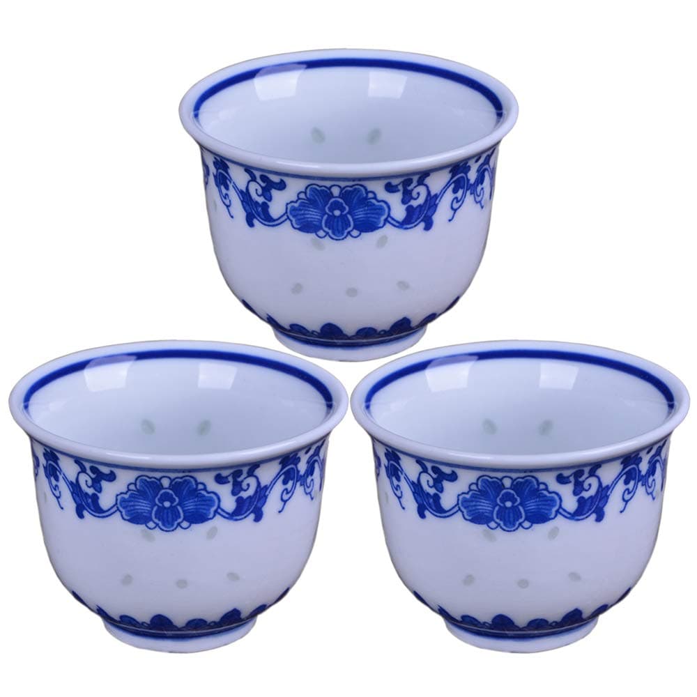 Chinese Handmade Kungfu Tea Cup 80 mlBone China Blue and White Tea Cups Set of 3Ceramic Tea Mugs Without HandlesBest Gift