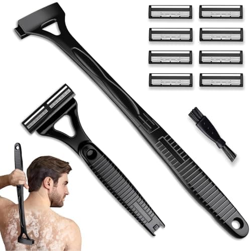 Dexspoeny Back Shaver for Men & Women(DIY), Body Hair Trimmer with Foldable Extra Long Ergonomic Handle, Wet Dry Shaving & Safety Razor Technology with 8 Pcs Ultra Sharp Replaceable Blades