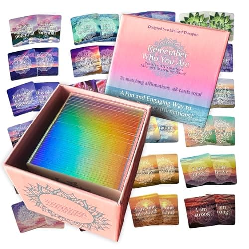 Remember Who You are Positive Affirmations Memory Matching Game Therapy Game for School Counselors Therapists Teens Adults ConfidenceBuilding Affirmation Cards Game Iridescent Edition