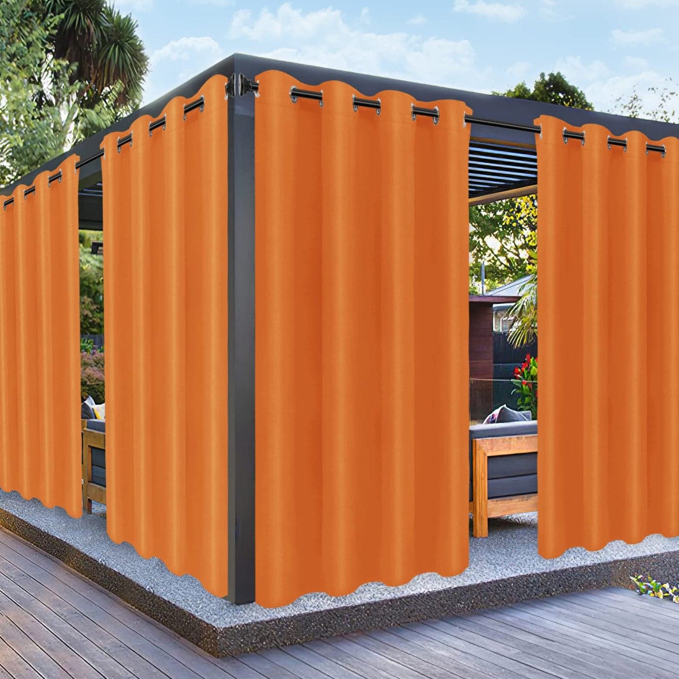 PureFit Outdoor Curtains for Patio Waterproof Weatherproof UV Resistant Outside Curtains for Gazebo Front Porch Pergola Sun Blocking Privacy Curtain 52W x 84L inch 1 Panel Orange