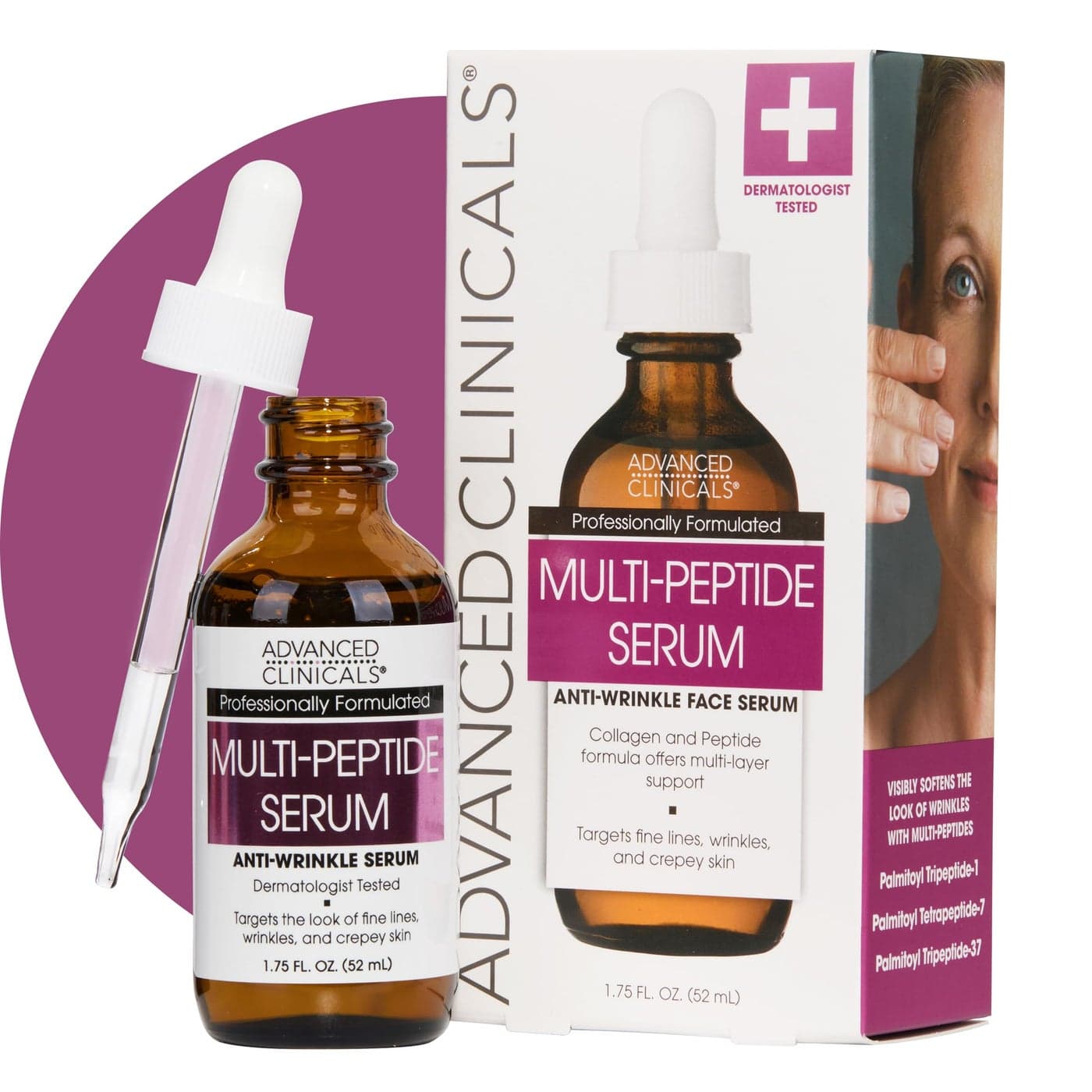 Advanced Clinicals Multi Peptides Serum For Face Visible Anti Aging Hydrating Collagen Peptide Facial Serum With Vitamin E Helps Improve Look Of Wrinkles Puffiness Uneven Skin Tone 175 Fl Oz