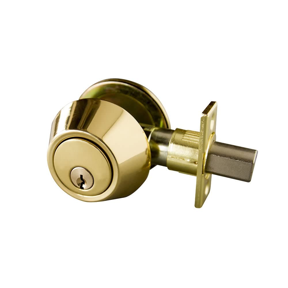 Keyed Entry Door Deadbolt with One Keyed Side and TwistKnob Interior 6Way Adjustable Latch Fits Standard Doors Polished Brass Design House 727438