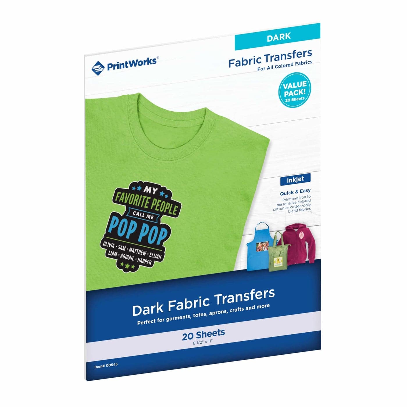 PrintWorks Printable Iron on Heat Transfer Paper for Dark Fabrics TShirts 85 x 11 20 Sheets Easily DIY Made in the USA