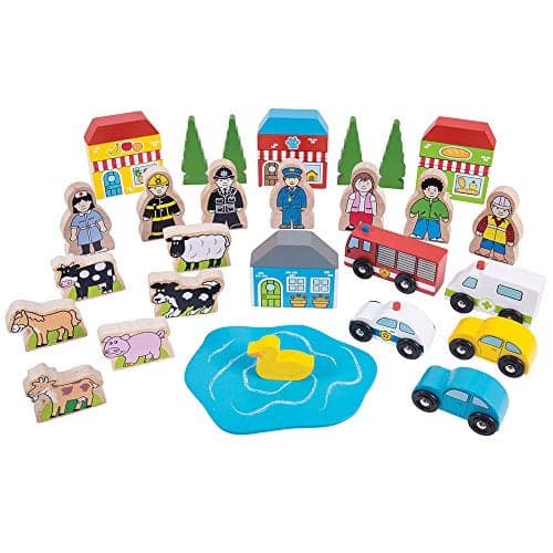 Bigjigs Rail Trackside Accessory Set - Wooden Train Set Accessories Multicoloured