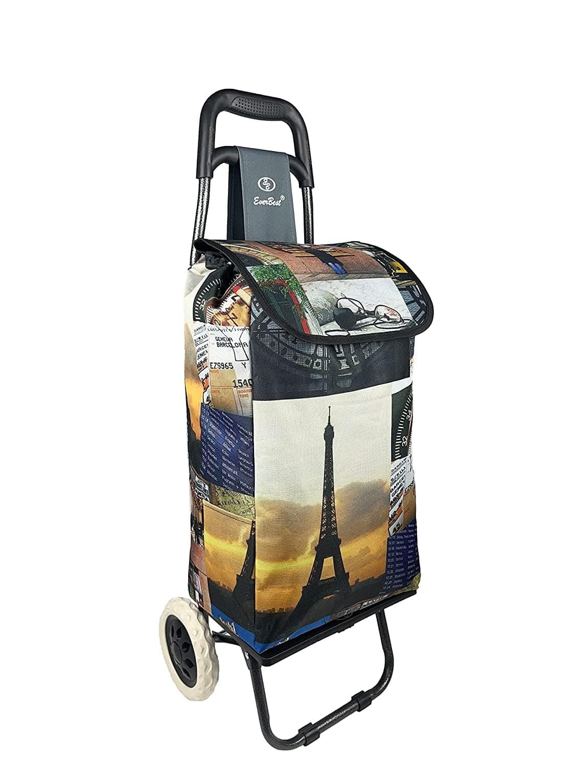 EverBest Foldable Shopping Trolley Bag with Wheels | 2 Year Warranty | Grocery, Fruits & Vegetables cart/Basket | 38 litres Capacity (Dream World)