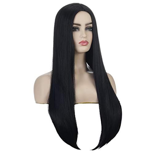 TSNOMORE 27" Long Black Wig for Women Straight Synthetic Wig for Girl Halloween Costume Party Cosplay Wig (Black)