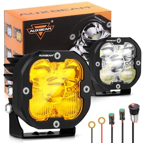 Auxbeam XP-Ultra Series 3Inch 80W Spot Flood Combo Ditch Lights, 9600LM Far & Wide Off Road Light Bar Amber White Cube Lights, LED Pod Lights Offroad Driving Auxiliary Fog Lights with Covers, Pair