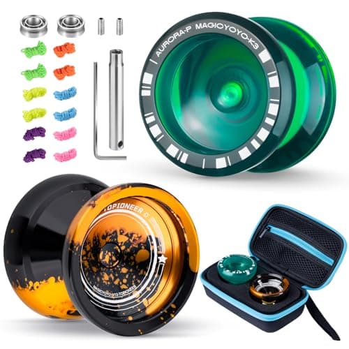 MAGICYOYO Professional Crystal K3 V12 Metal Yoyo for Kids Pack of 2 Yoyos Responsive Yoyo for Kids Unresponsive Yo Yos Bearing Kit for Fingerspin Yoyos Trick 12 Yoyo Strings Case Bag