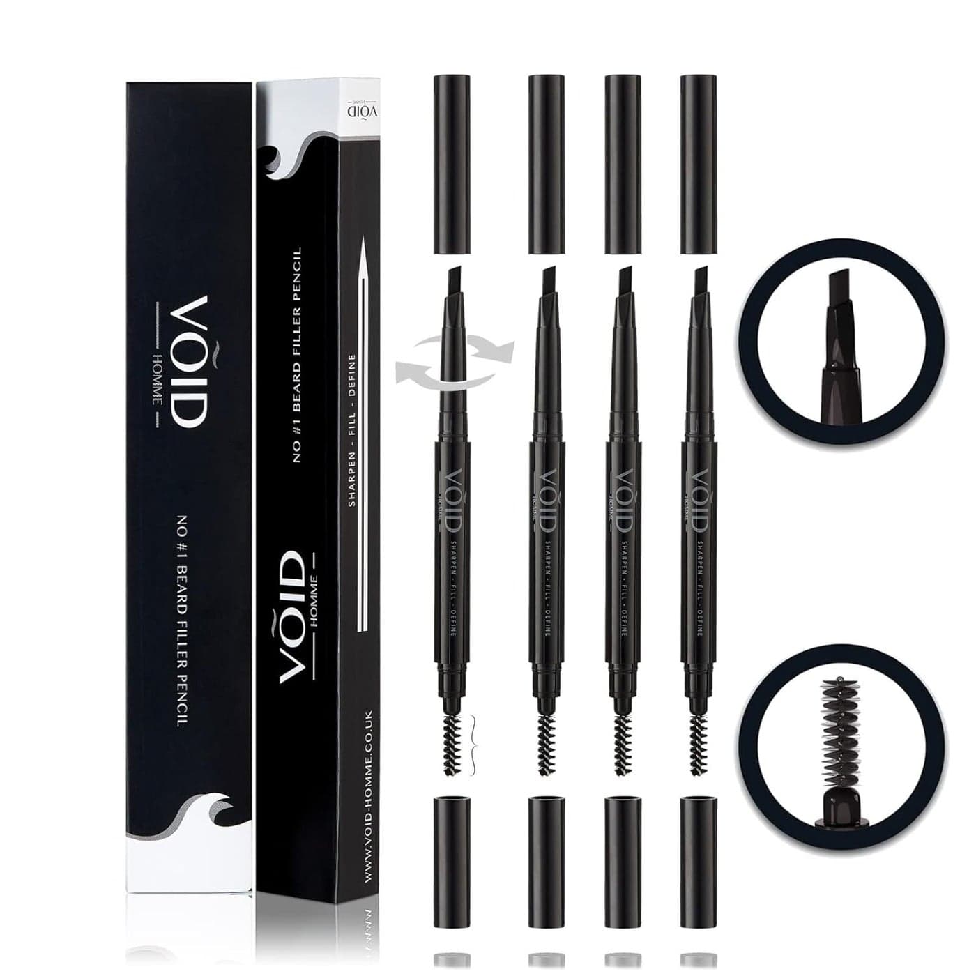 Instant Beard Filler Pen Kit for Men Dark Brown Set of 4 Full Beards Waterproof Pencil Liner and Easy Beard Filling