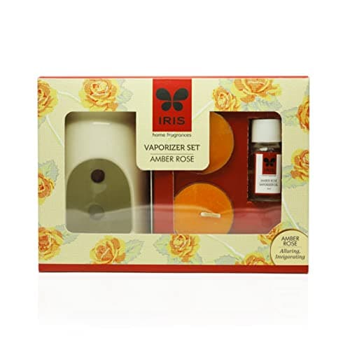 IRIS - Home Fragrance - Amber Rose Vaporizer Set with Two Tea Light Candles - Amber Rose Scent - Chemical Free - Fine Living Fragrance � Room-Freshener - Made in India - 12.3 cm x 6.6 cm x 15.3 cm