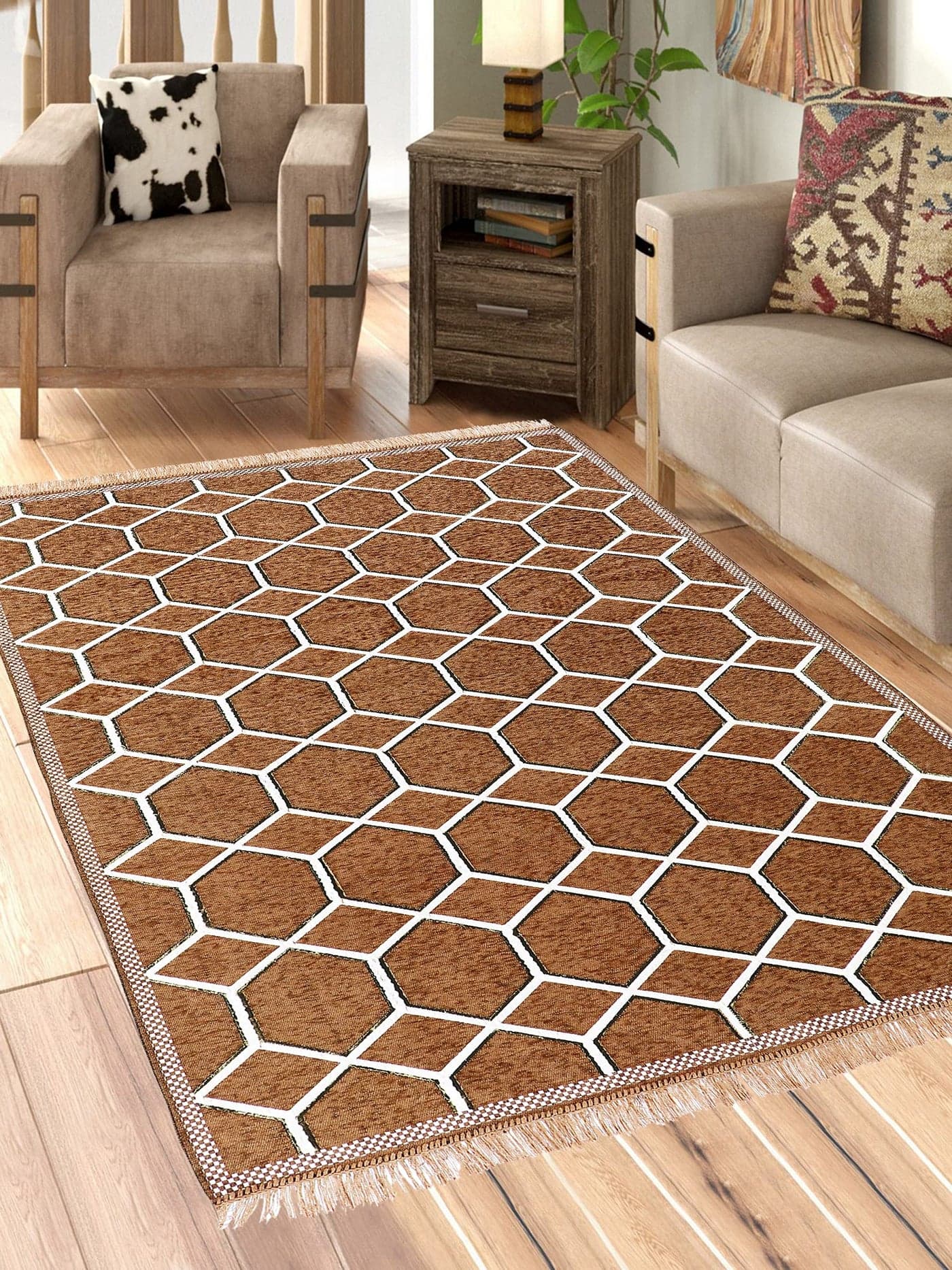 Sparrow World Premium Box Exclusive Chenille Living Room Carpet,Area Rug,Durries,BedCover II (Coffee)