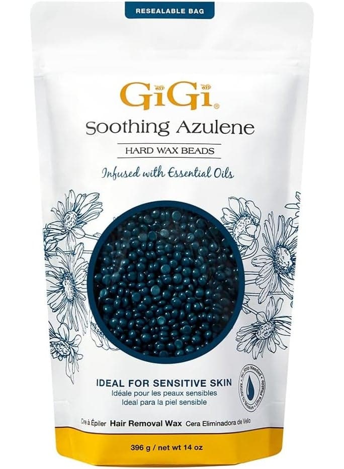 GIGI Gigi hard wax beads, soothing azulene hair removal wax for sensitive skin, 14 Ounce