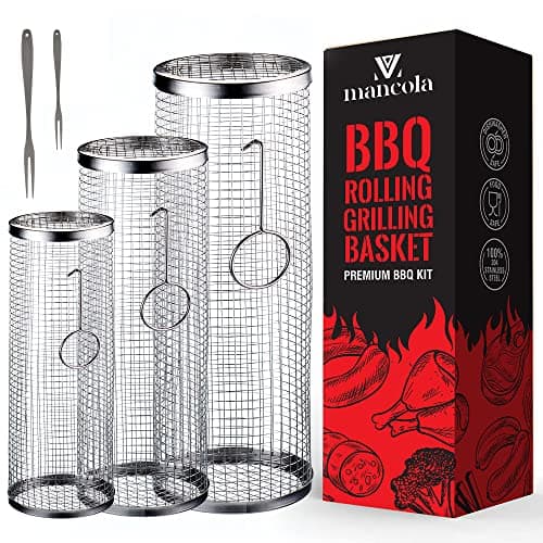 mancola BBQ Net TubeRolling Grilling BasketRolling Grilling Baskets for Outdoor GrillingRound Stainless Steel BBQ Grill Mesh Camping Barbecue Rack for Vegetables French Fries Fish