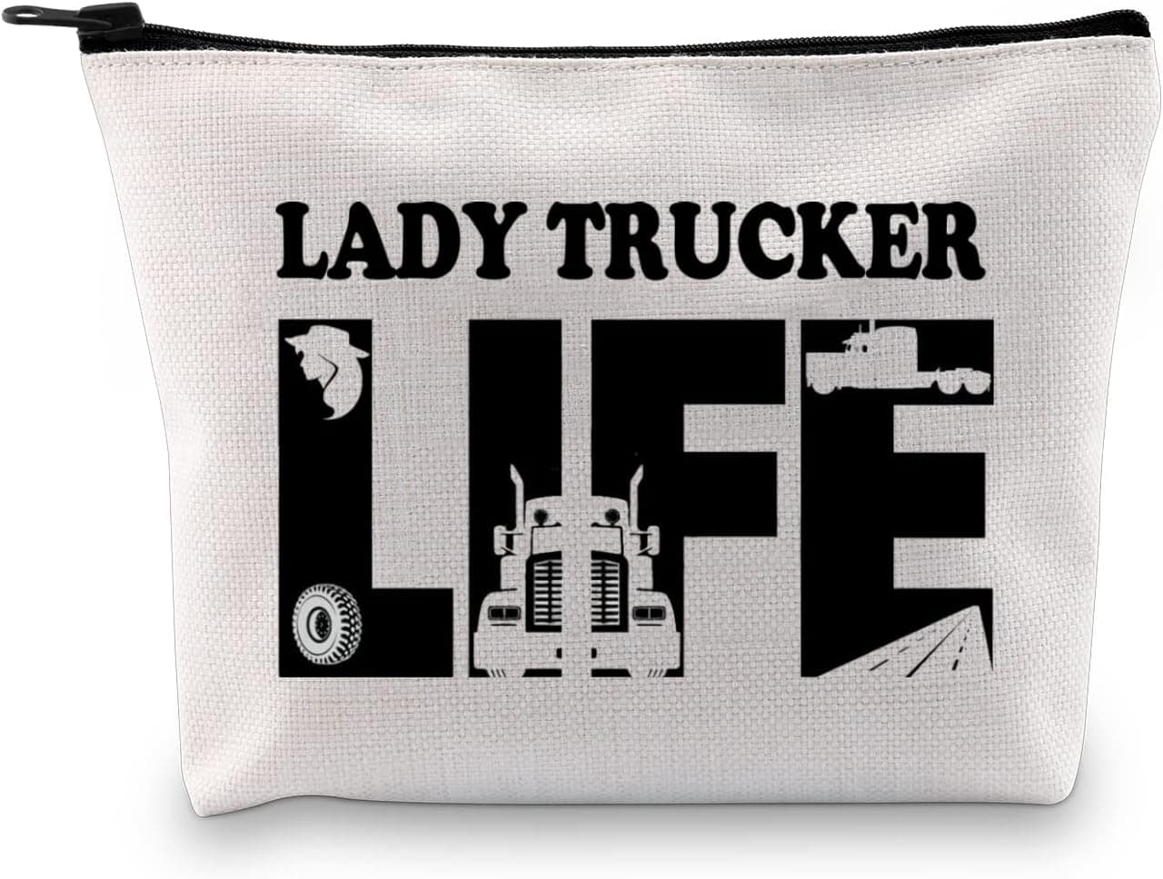 XYANFA Lady Trucker Makeup Bag Lady Trucker Life Truck Driving Gifts Womens Female Truck Driver Zipper Pouch (LADY TRUCKER LIFE)