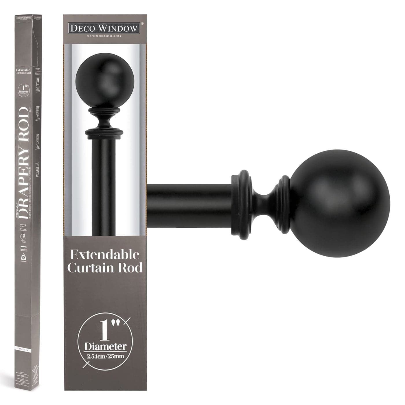 Deco Window 36 to 66 Inches Adjustable Curtain Rods for windows with Decorative Ball Finials and Bracket Set Heavy Duty Drapery Pole 1 DiameterBlack