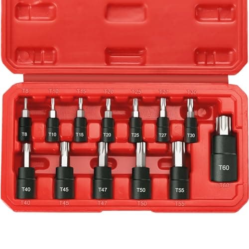 RIMKOLO 13Piece Torx Bit Socket Set 14 38 and 12 Drive T8T60 Star Socket Set S2 Steel Bits and CRV Sockets with Storage Case