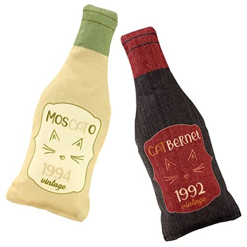 Wine Bottle Catnip Toys for Cats and Kittens Plush Wine Bottle Funny Cat Toy Moscato and CATbernet Cat Nip Toy for Wine Drinking Cat Moms and Dads