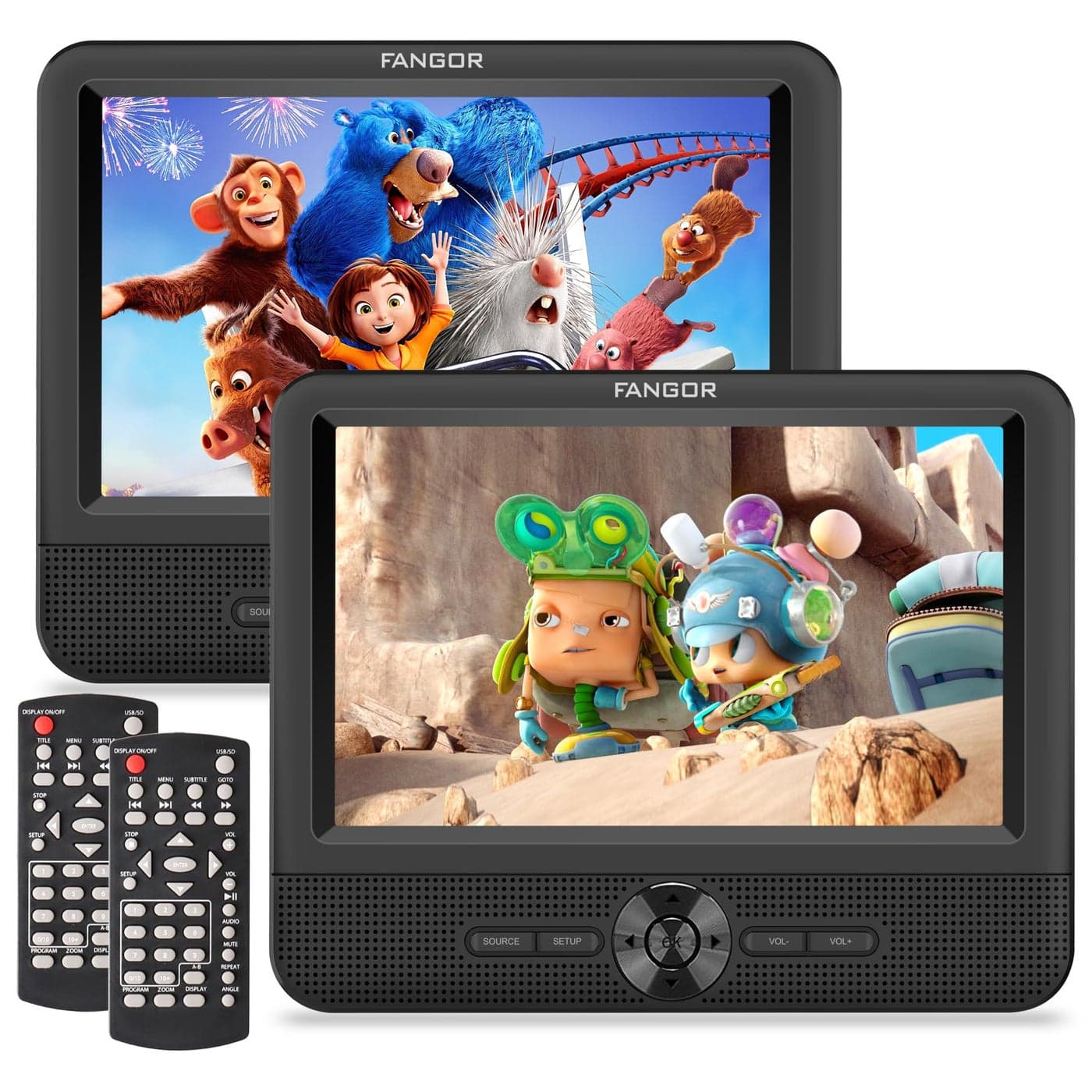 FANGOR 75 Inch Dual Portable DVD Player for Car Car DVD Player Dual Screen Play a Same or Two Different Movies with Headrest Strap Support Last Memory AV Outin USBSD Card All Regions