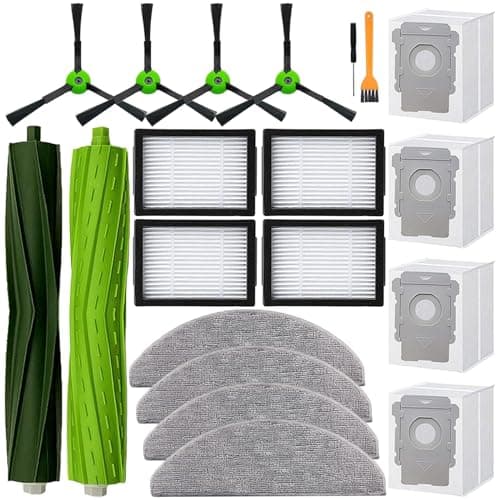 Replacement Parts Accessories for iRobot Roomba Combo i5, i5+, j5, j5+ Robot Vacuum Cleaner, 1 Set of Roller Brush & 4 Filters & 4 Mop Pads & 4 Vacuum Bags & 4 Side Brushes