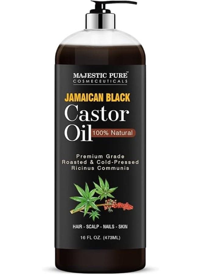 MAJESTIC PURE Jamaican Black Castor Oil 437ml for Hair Growth & Natural Skin Care - Roasted & Cold-Pressed - Massage, Scalp, Hair and Nails