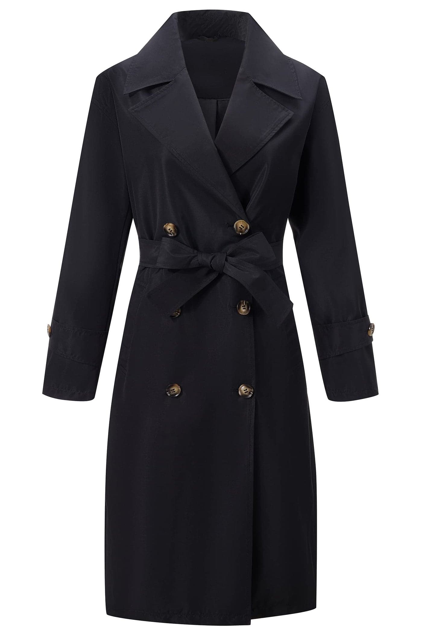 RISISSIDA Trench Coats for Women Long Double Breasted Spring Fall Waterproof Rain Jacket Overcoat Black M