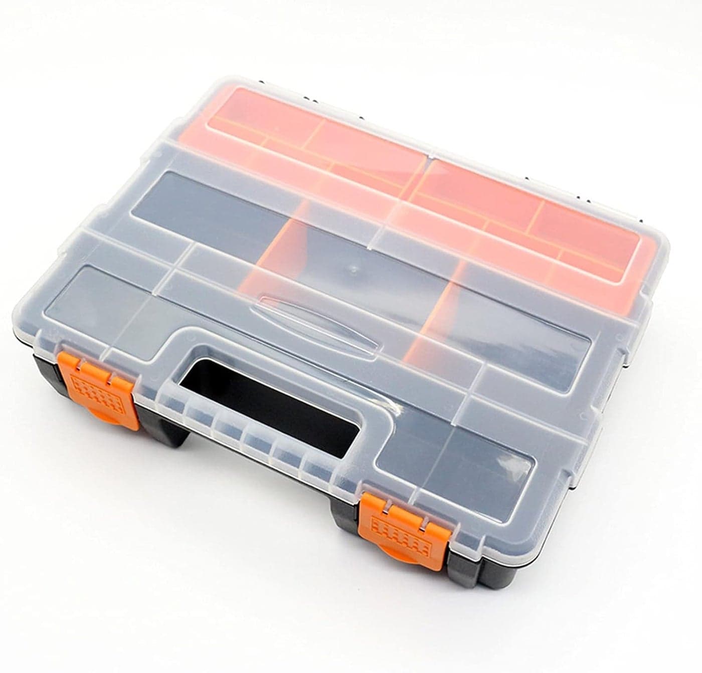 TORIOX Tool Box Organizers Interlocking Black Small Parts Organizer for Fasteners Parts and Crafts with Removable Dividers for Nails Screws Nuts and Bolts Black Orange