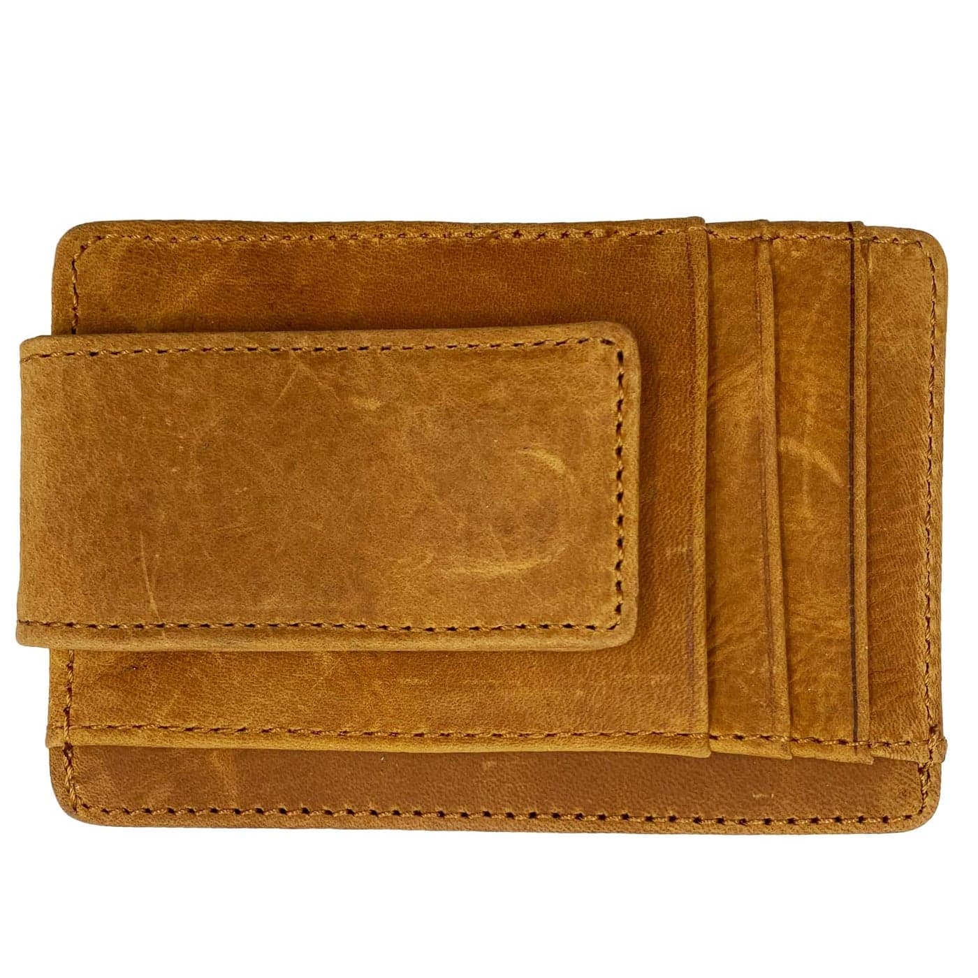 HOPSOOKEN Money Clip RFID Front Pocket Wallet Men Leather Slim Minimalist Wallet (B Crazy Horse Khaki)