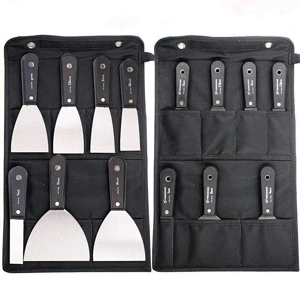 7 PCS Drywall Paint Scraper Tools with Storage Bag,Spackle Drywall Putty Knife Set,Stainless Steel Spackling Taping Knife Tool for Repairing,Removing Wallpaper,Applying Putty,Mud, Plaster Scraping