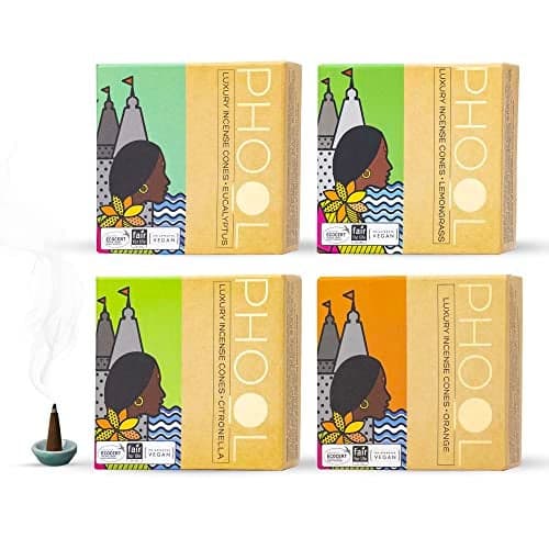 PHOOL LUXURY INCENSE Natural Incense Cones (Bundle Pack Of 4) I Citral Fragrances - Citronella, Eucalyptus, Lemongrass, Orange I 100% Organic Dhoop Cones | Natural Mosquito Repellents