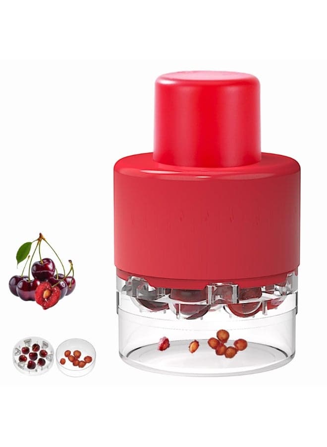 Cherry Pitter, Heavy-Duty 7-in-1 Olive and Cherry Pitters Corer Tool with Space-Saving Lock Design, Multi-Function Cherries Stoner Seed Remover Tool for Making Cherry Jam (Wine Red)
