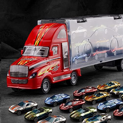 BoomCaCa Toy Truck Transport Car Carrier 18 Sport Cars in Truck Toys Toys for Boys and Girls Age 310 yrs Old Ideal Party Christmas Birthday Gift for Kids