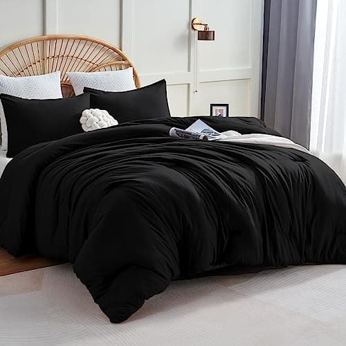 CozyLux Oversized King Comforter Set Black, 3 Pieces 120x98 Solid Breathable Quilted Bedding Sets for All Seasons, Luxury Soft Lightweight Bed Set with Down Alternative Comforter and 2 Pillowcases