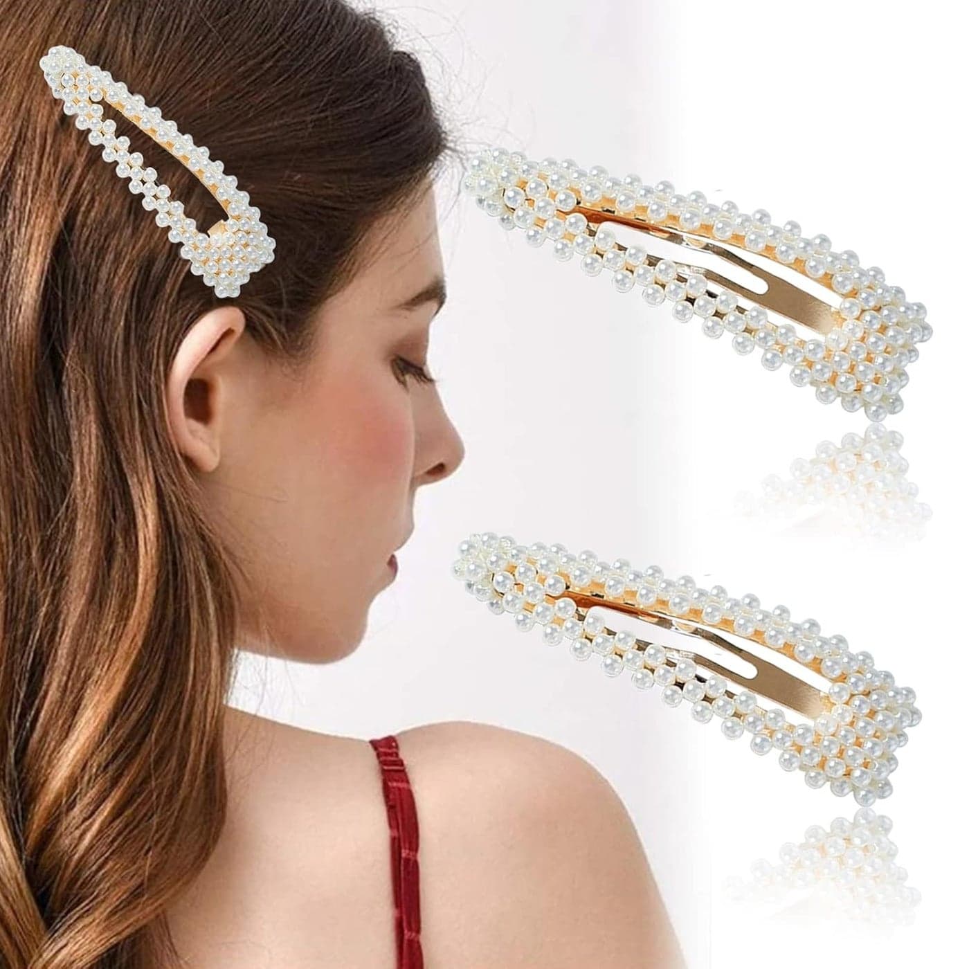 AEGYPIUS Pearl Hair Clips for Women 2 Pcs 295 In Snap Hair Clips Pearl Hair Clip Pearl Barrettes for Women Hair Snap Clips Pearl Hair Barrettes for Women Pearl Hair Accessories Pearl Clips for Hair