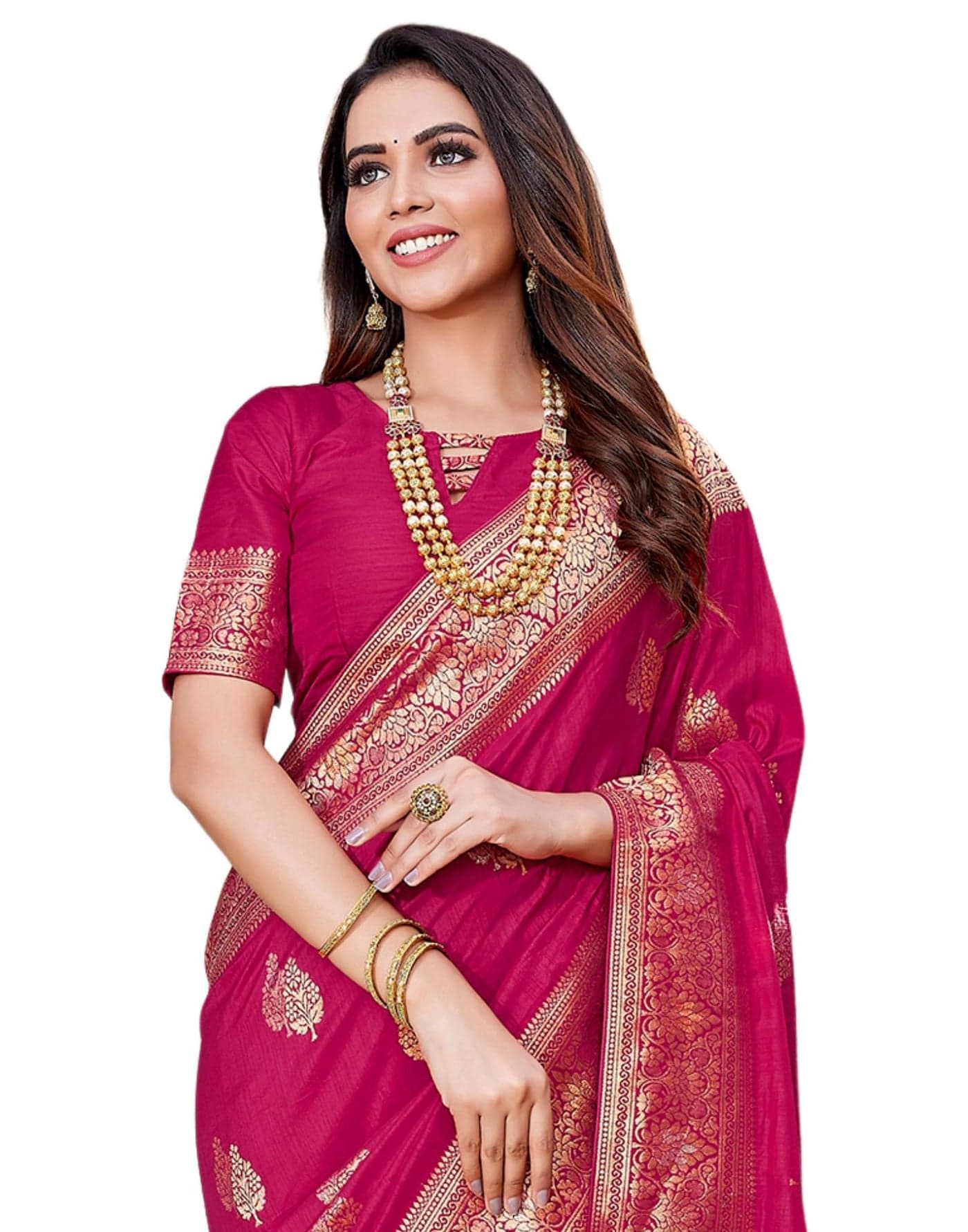 SIRIL Women's Silk Blend Jacquard Saree with Unstitched blouse Piece (3657S6027_Rani Pink)
