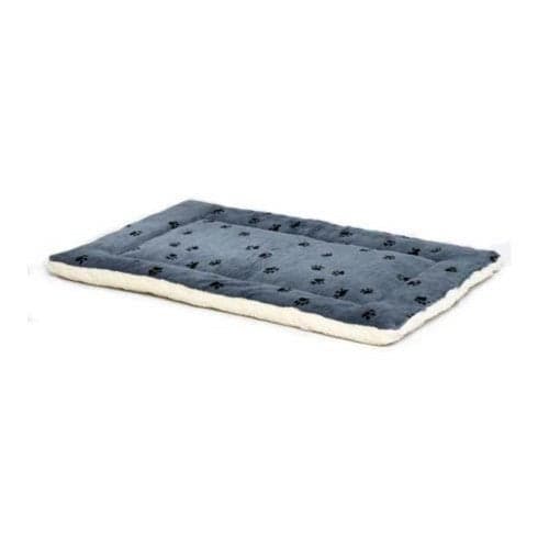 MidWest Homes for Pets QuietTime Giant Reversible Paw Print Pet Bed Soft Faux Fur Fleece 54Inch Crate Mat for XXL Dogs Machine Washable Blue and Cream